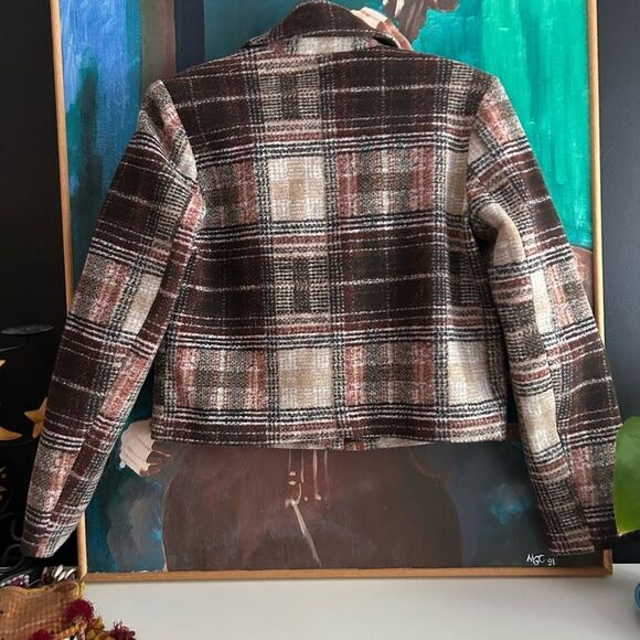 Ricki's Plaid Cropped Blazer in Brown and Cream XS - Picture 11 of 16